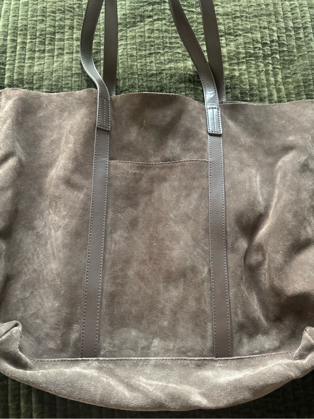 Brown Suede Leather-Trim Tote Bag